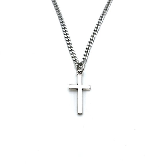 Cross Necklace for Man, 3mm Stainless Steel Curb - Picture 7 of 8